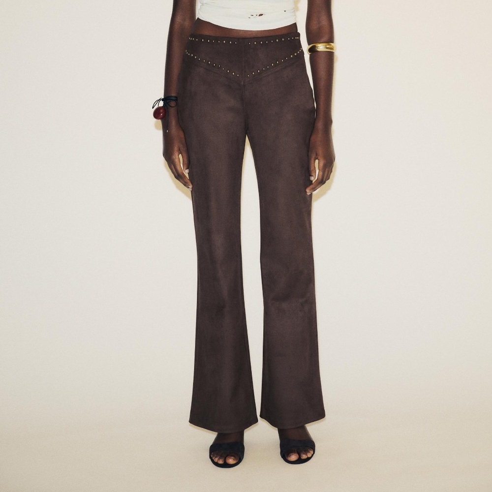 FAUX SUEDE STUDDED FLARE PANTS (NWT)